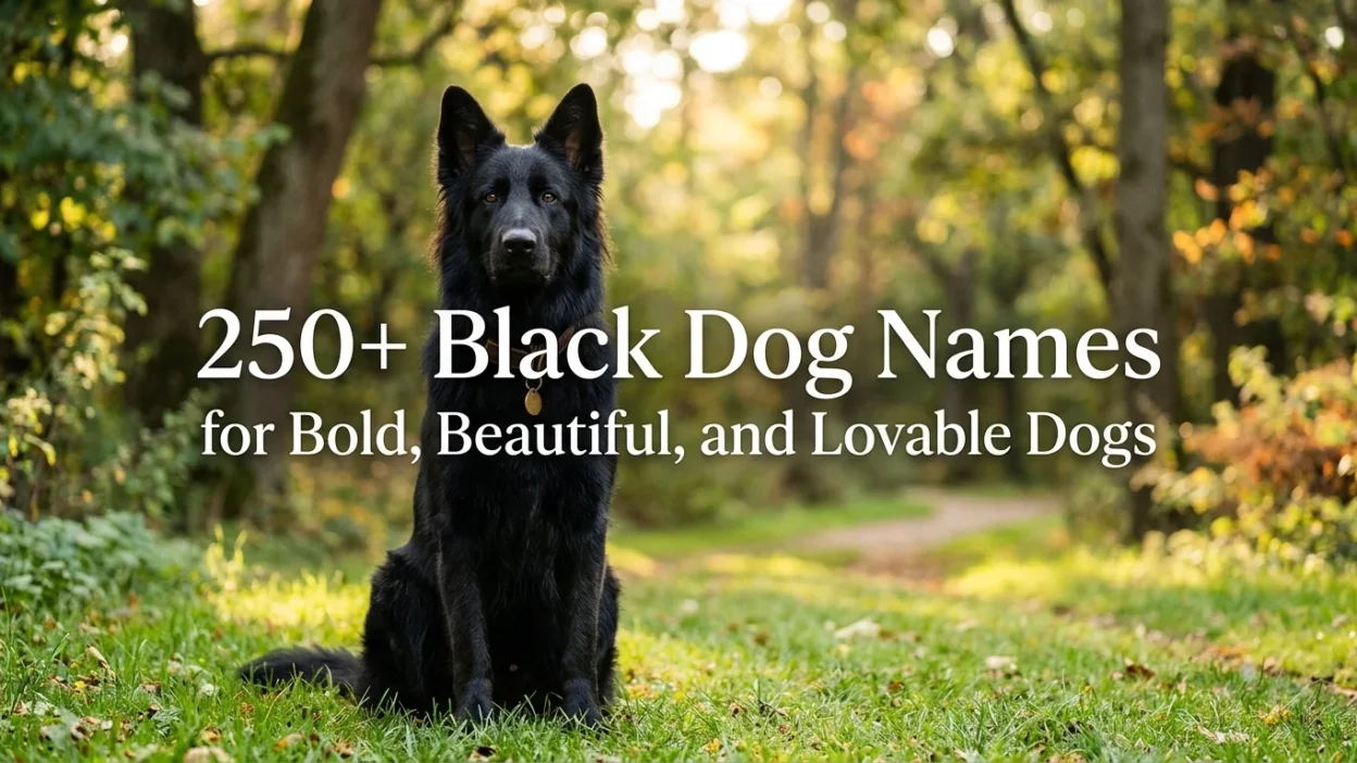 Black dog with a glossy coat representing 250+ bold, beautiful, and lovable black dog names