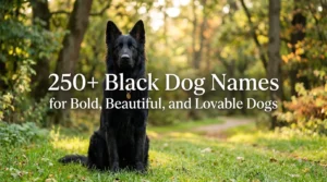 Black dog with a glossy coat representing 250+ bold, beautiful, and lovable black dog names