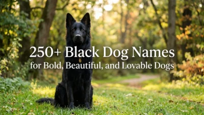 Black dog with a glossy coat representing 250+ bold, beautiful, and lovable black dog names