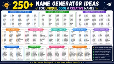 250+ name generator ideas for unique, cool, creative, cute, stylish, and powerful names