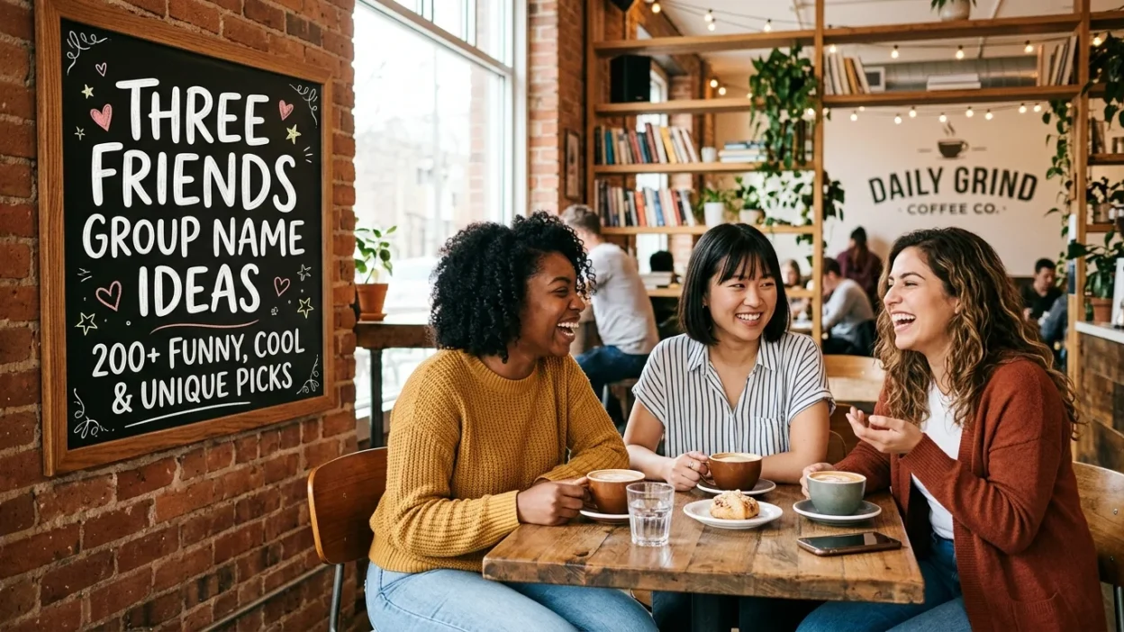 Three friends group name ideas featuring funny, cool, cute, and unique trio names